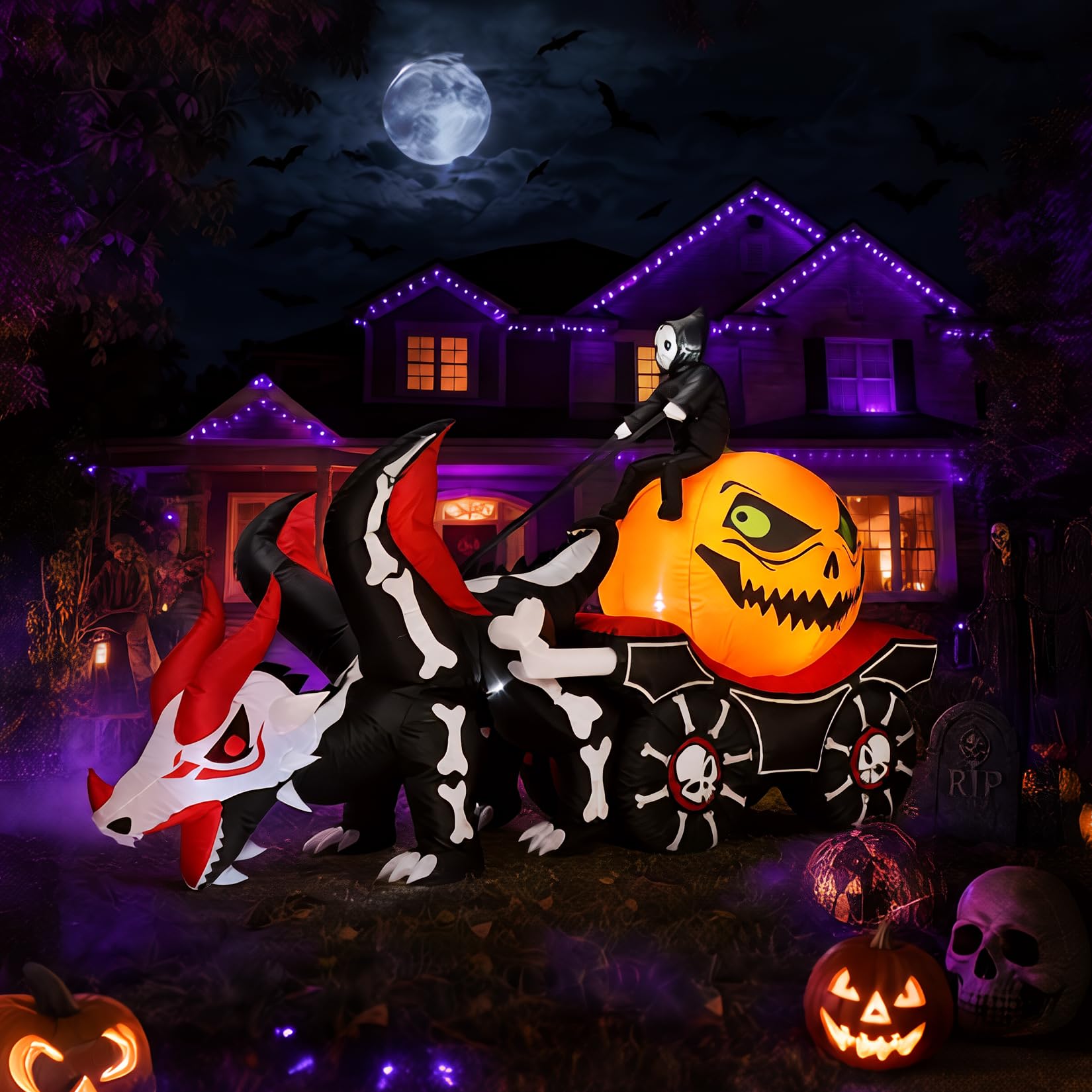 Halloween Pumpkin Decor Led - Carroça de abóbora inflável iluminada para